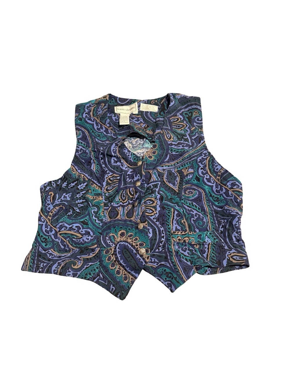 Vintage Karen Stevens Paisley Sleeveless Vest - Blue Green Pattern